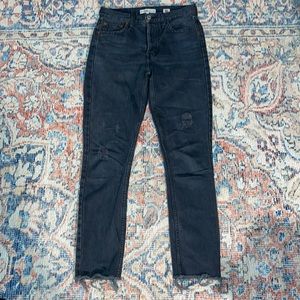 Re/Done Originals Distressed Button Fly Jeans in Worn Black SZ 24 VGUC